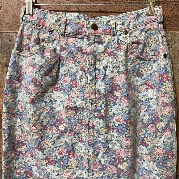 Vintage Floral Denim Midi Pencil Skirt Size 10 - Picture 3 of 12